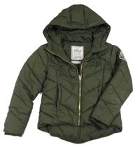 Khaki šusťáková prošívaná zimní bunda s kapucí 