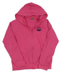 Malinová propínací mikina s logem a kapucí Benetton