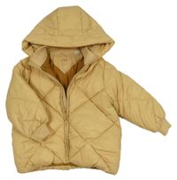 Béžová šusťáková prošívaná zimní bunda s kapucí Zara
