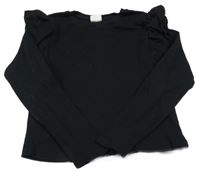 Černé žebrované triko s volánky Zara