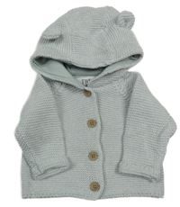 Světlemodrý melírovaný propínací svetr s kapucí s oušky F&F