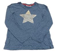 Modrošedé triko s hvězdami a flitry 