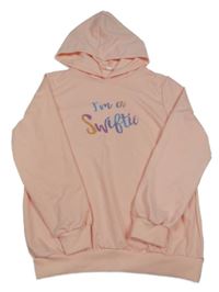 Světlerůžová mikina s nápisem a kapucí 
