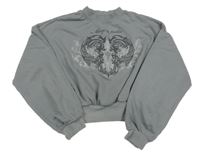 Šedá oversize crop mikina s potiskem H&M