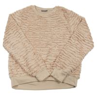 Pudrová plyšová vzorovaná mikina 