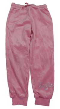 Růžové plyšové tepláky s nápisem z kamínků - Barbie H&M