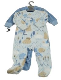 Nové - 2x fleecový overal - světlemodrý s medvědy + pruhovaný Dunnes