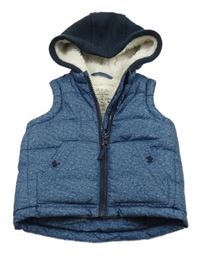 Tmavomodrá melírovaná šusťáková zateplená vesta s kapucí F&F