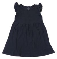 Tmavomodré žebrované bavlněné šaty s volánky H&M