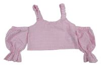 Růžovo-bílý kostičkovaný crop top shein