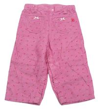 Růžové manšestové kalhoty s kytičkami a srdíčky 