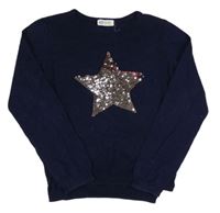 Tmavomodrý svetr s hvězdičkou z flitrů H&M