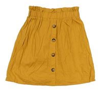 Okrová plátěná sukně s knoflíky Shein