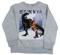 Šedá melírovaná mikina s dinosaurem z flitrů H&M