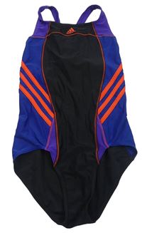 Černo-modro-červené pruhované jednodílné plavky Adidas 