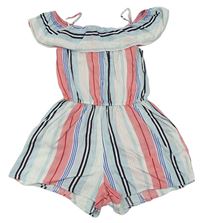 Světlemodro-bílo-růžový pruhovaný kraťasový overal H&M