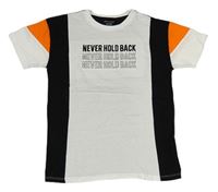 Černo-bílo-oranžové tričko s nápisem zn. Primark