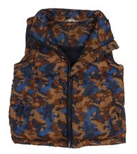 Hnědo-tmavomodrá army šusťáková zateplená vesta M&Co.