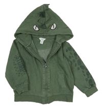 Khaki propínací mikina s kapucí - dinosaurus M&Co