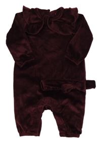 2set - Vínový sametový overal s volánkem + čelenka s mašlí TU 