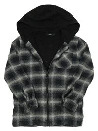 Černo-šedá kostkovaná flanelová košilová bunda s kapucí George 
