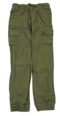 Khaki plátěné cargo cuff kalhoty Denim 