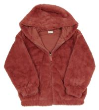 Růžová kožešinová podšitá bunda s kapucí F&F