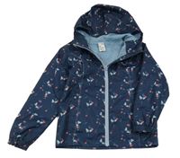 Tmavomodrá funkční šusťáková jarní bunda se vzorem a kapucí Decathlon