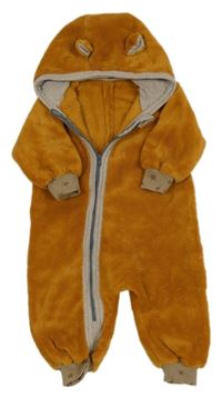 Medová chlupatá kombinéza s kapucí 