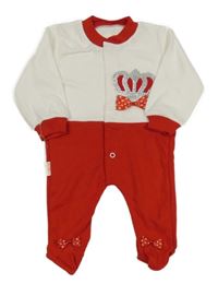 Bílo-červený overal s korunkou a kamínky Pitik