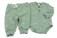 2set - Světlezelené žebrované body + tepláky se sluníčky 