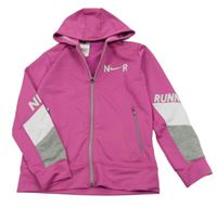 Tmavorůžovo-šedo-bílá sportovní propínací mikina s kapucí a logem Nike