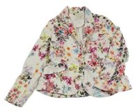 Smetanový plátěný kabátek s květy Zara