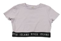 Lila-černé žebrované crop tričko s logy River Island 