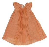 Broskvové šifonové plisované třpytivé šaty C&A