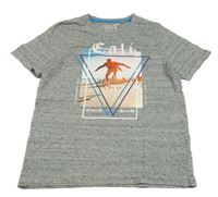 Šedé melírované tričko s potiskem C&A