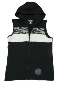 Černo-šedá tepláková vesta s kapucí F&F