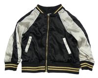 Černo-béžová saténová jarní bunda s květy H&M