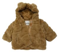 Béžová kožešinová zateplená bunda s kapucí Primark