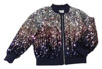 Tmavomodro-růžovo-stříbrná flitrová podzimní bunda H&M