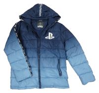 Modro-světlemodrá šusťáková prošívaná zimní bunda PlayStation s kapucí George 