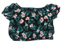 Černá crop halenka s květy a lístečky C&A