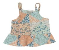 Bílo-mátovo-broskvový vzorovaný crop top s květy Matalan