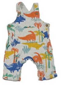 Světlešedé melírované laclové tepláky s dinosaury a palmami a kapsou M&S