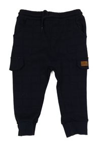 Tmavomodro-černé kostkované teplákové kalhoty s falešnými kapsami Topomini