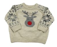 Béžový melírovaný svetr se sobem a vzorem St. Bernard