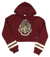 Vínová crop mikina s erbem - Harry Potter a zlatými pruhy a kapucí C&A