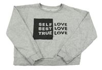 Šedá melírovaná crop mikina s nápisy 