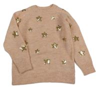 Meruňkovo-světlefialový melírovaný svetr s hvězdičkami z flitrů George