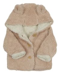 Pudrový huňatý zateplený kabátek s kapucí s oušky Matalan